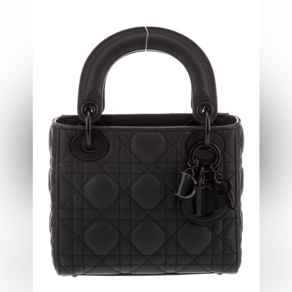 Quilted pattern Lady Dior black matte black bag with two straps